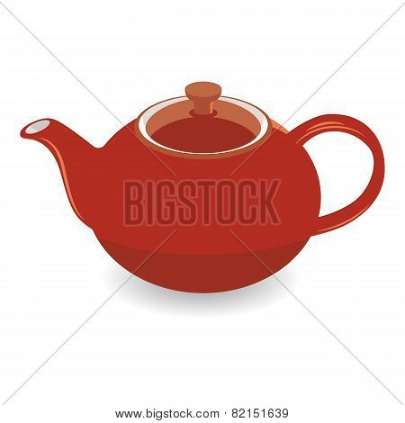 Isolated Brown Clay Tea Pot, Vector Illustration