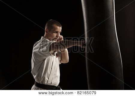 Karate kick in a punching bag