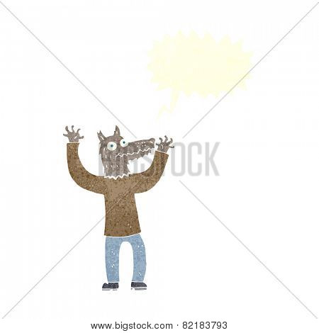 cartoon wolf man with speech bubble