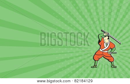 Business Card Samurai Warrior Wielding Katana Sword Cartoon