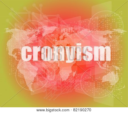 Words Cronyism On Digital Screen, Business Concept