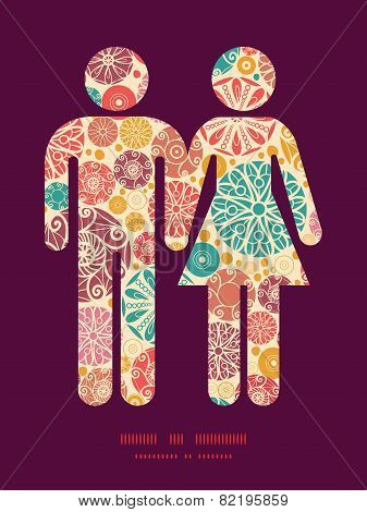 Vector abstract decorative circles couple in love silhouettes frame pattern invitation greeting card