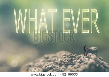 Concept of  with a person stand in the outdoor and looking up the text over the sky in nature background.