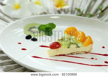 Fruit Cheese Pie On White Dish