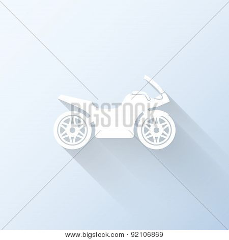 Flat Motorcycle Icon With Long Shadow. Vector Illustration