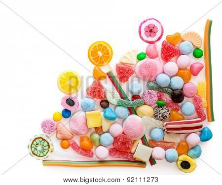 Arrangement of a variety of sweets on a white background