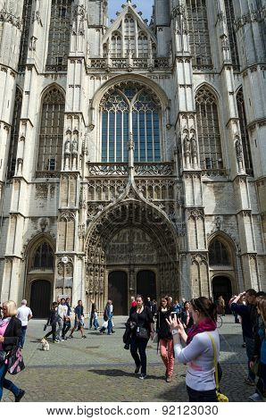 Antwerp, Belgium - May 10, 2015: Tourist Visit Cathedral Of Our Lady In Antwerp, Belgium.