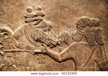 LONDON, UK - NOVEMBER 30, 2014: British museum. Hunting relief from Palace of Assurbanipal in Nineve