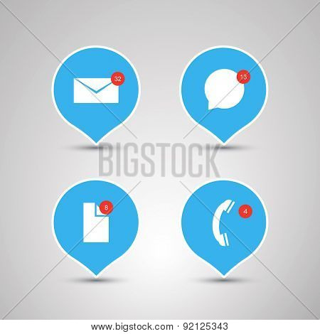 Speech Bubble Designs - Flat Design Concepts with Envelope, Speech Bubble, File and Phone Icons - Mobile App Concept