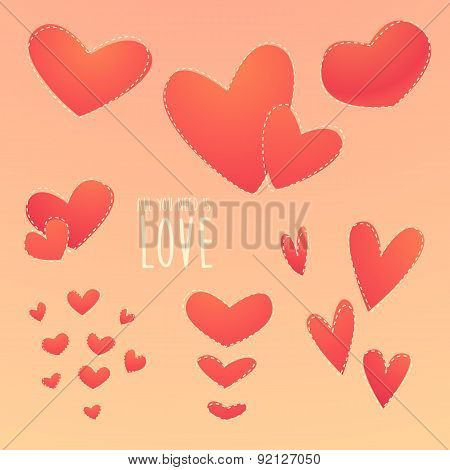 Romantic Set Beautiful Hearts Vector Illustration