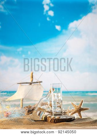 Traditional Greek ouzo at the beach