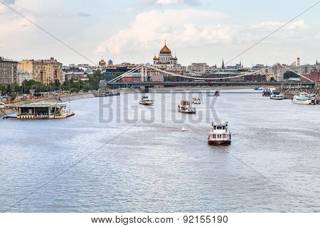 Excursion Boats Near Krymsky Bridge, Moscow