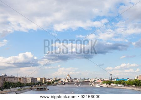 Blue Cloudy Sky Over Moscow City And Moskva River