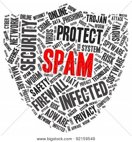 Spam word cloud in a shape of shield