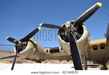 TITUSVILLE - MACRH 12: World War II era bomber wing and propellers await inspection prior to flight in Titusville, FL on march 12, 2014