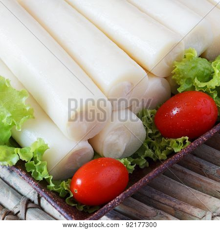 Closeup Of Heart Of Palm (palmito) With Cherry Tomato