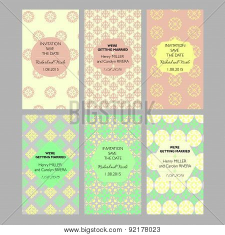 A Collection Of Six Designs Cards. With Geometric Asian Floral Pattern. Perfect For Invitations, Sav