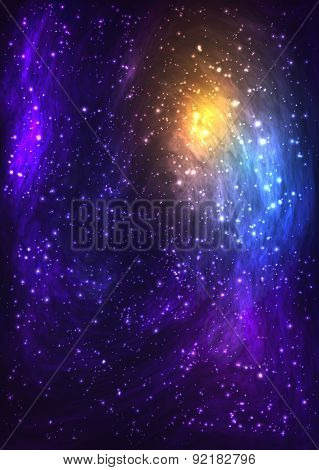 Colorful space background with Nebula, stellar dust, bright light. Vector illustration