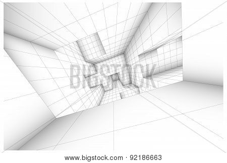 3D Futuristic Labyrinth Shaded Vector Interior Illustration