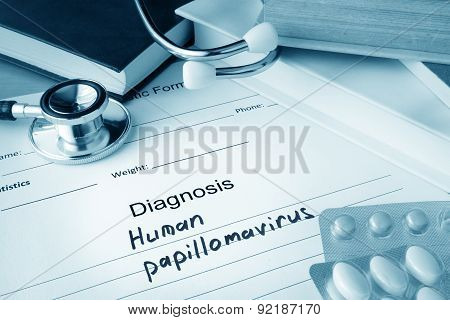 Diagnostic form with diagnosis Human papillomavirus HPV