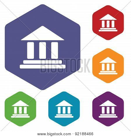 Classical building hexagon icon set