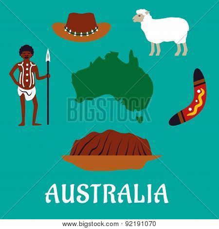Australian conceptual travel icons and landmarks