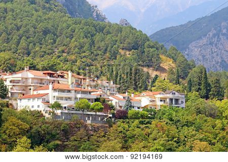 Small Town Of Litohoro Near Mount In Greece