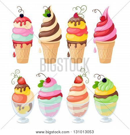 Vector illustration set of isolated ice cream and frozen yogurt on the white background. eps10