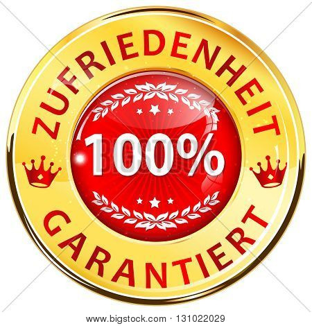 100% Satisfaction Guaranteed shiny icon / button in German language - Zufriedenheit Garantiert.