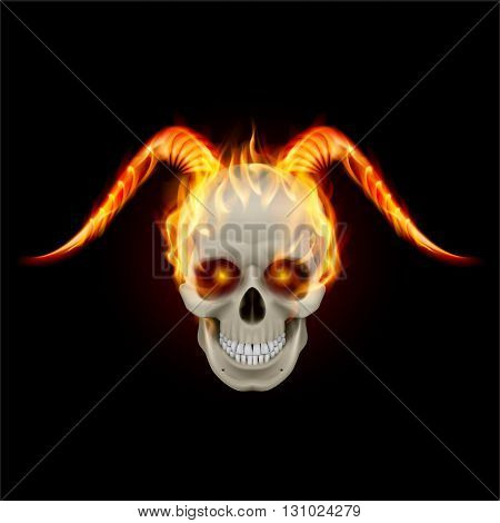 Scary burning skull with demon fire horns