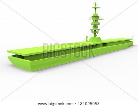 3d illustration of simple war ship. low poly triangles and polygons style. usa style. naval army. icon for game web. green color. white background isolated with shadow. simple to use
