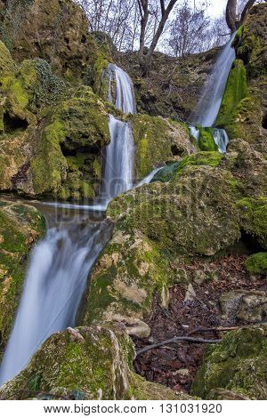 Landscape of Deep forest Waterfall near village of Bachkovo, Plovdiv region, Bulgaria