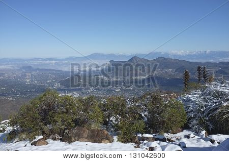 Santiago, capital city of Chile, viewed from Cerro Pochoco.