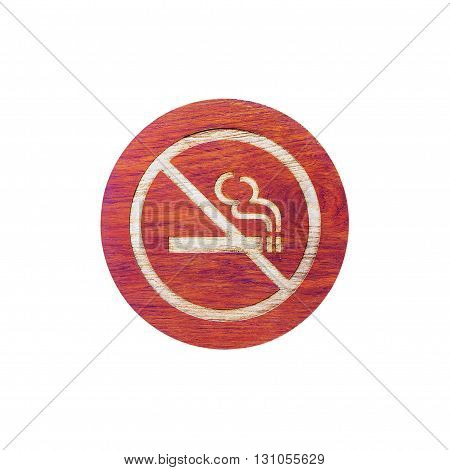 No smoking wooden sign isolated on white background with clipping path