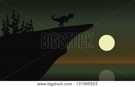 allosaurus in cliff with moon at the night