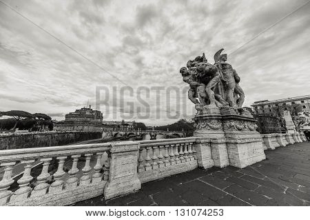 ROME - January 12: Nice view of the river Tiber January 12 2016 in Rome Italy.