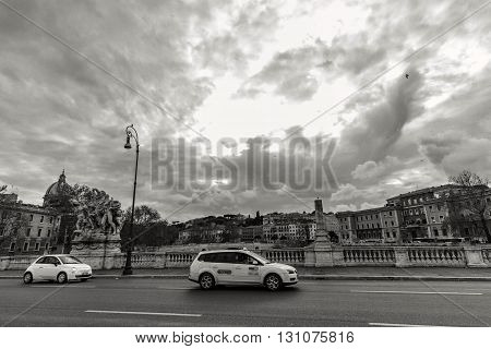 ROME - January 12: Nice view of the river Tiber January 12 2016 in Rome Italy.