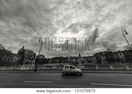 ROME - January 12: Nice view of the river Tiber January 12 2016 in Rome Italy.