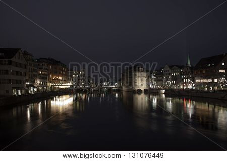 Amazing night scenes from downtown Zurich, Switzerland