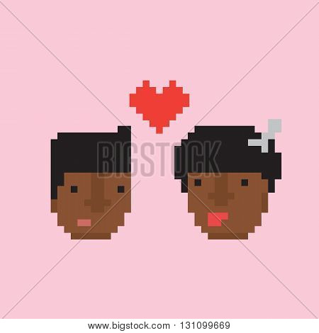 Pixel art style afro american couple in love vector