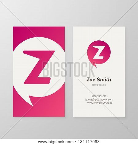 Modern letter Z in speech bubble Business card template. Vector business personal card design. Layered editable.