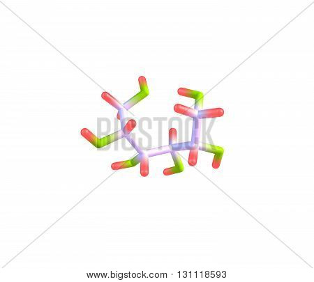 Sorbitol also known as glucitol is a sugar alcohol with a sweet taste which the human body metabolizes slowly. 3d illustration