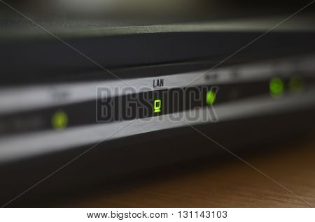 Macro of internet modem, abstract technology background