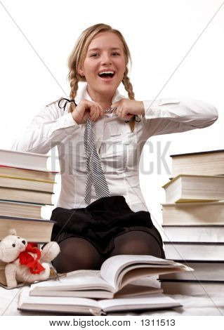 Kız öğrenci veya kravat çekici öğrenci