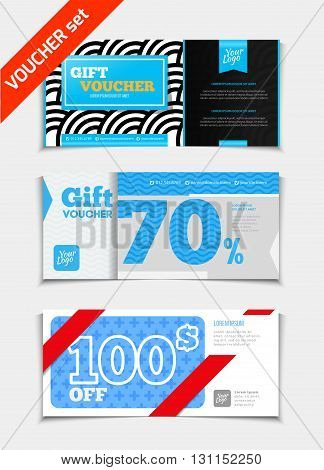 Gift Voucher Vector Set. Sale Voucher Vector Illustration. Store Voucher With Text. Shop Voucher Pro