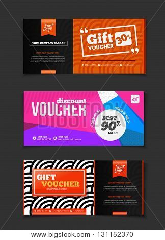 Gift Voucher Vector Set. Sale Voucher Vector Illustration. Store Voucher With Text. Shop Voucher Pro