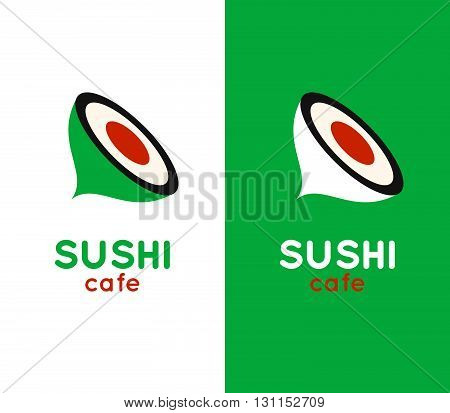 Sushi Cafe Or Sushi Bar Vector Logo. Sushi With Fresh Tuna Sign. Salmon Sushi Vector Icon. Sushi Bar