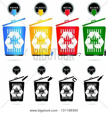 plastic buckets recycle set illustration in colorful