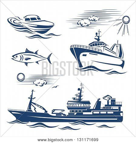 Fishing industry design elements. Vector set 2. 
