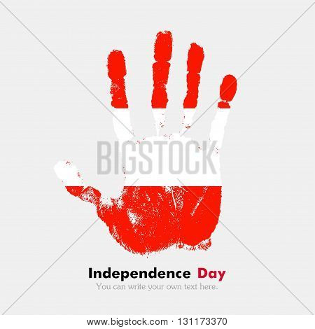 Hand print, which bears the flag of Austria. Independence Day. Grunge style. Grungy hand print with the flag. Hand print and five fingers. Used as an icon, card, greeting, printed materials.